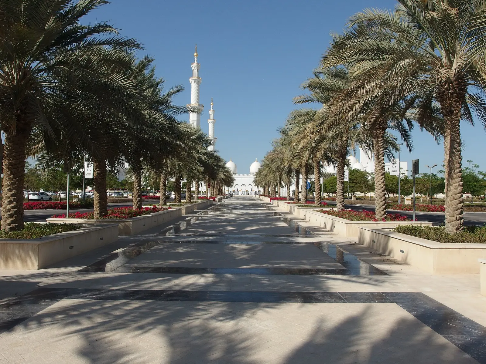 Palm-lined avenue at Sheikh Zayed Grand Mosque, Abu Dhabi